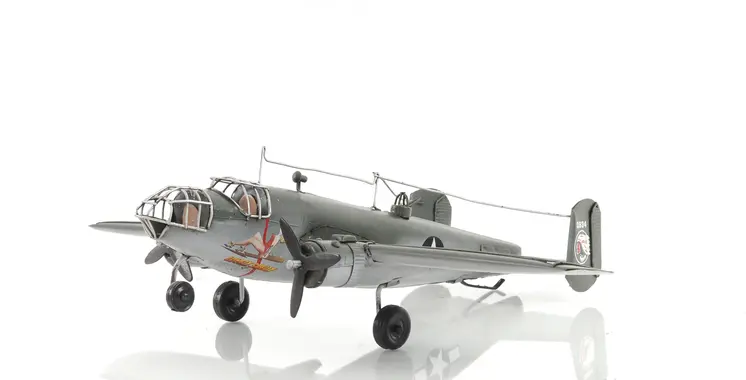 4" Gray and White Metal Hand Painted c1941 North American B-25 Mitchell Bomber Model Airplane