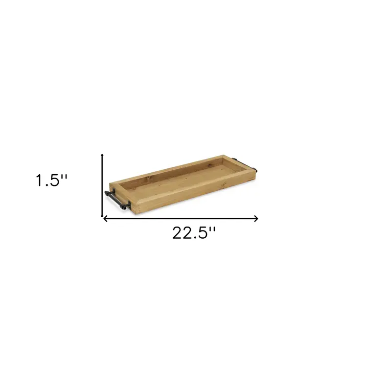Long Wood Tray with Metal Handles