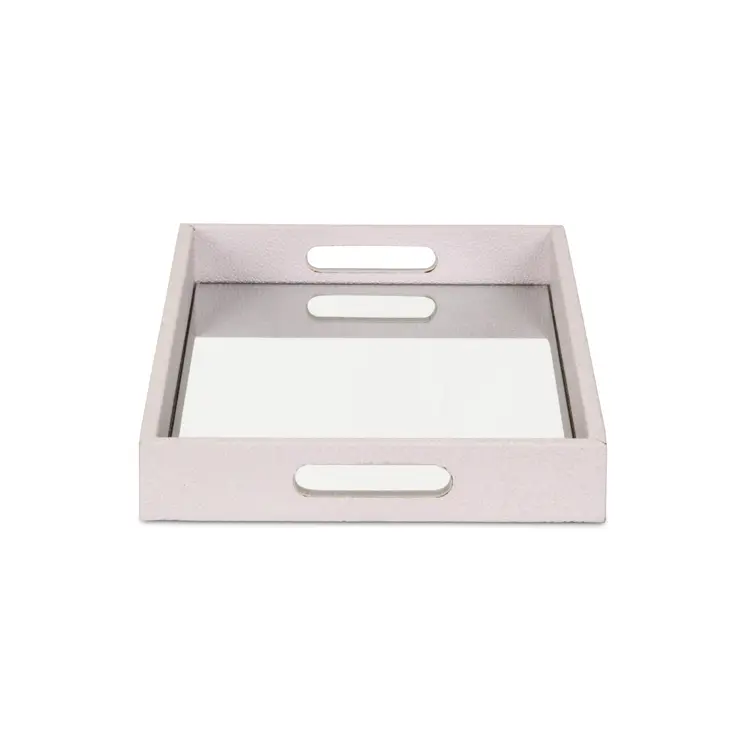 16" White Shagreen and Mirror Tray
