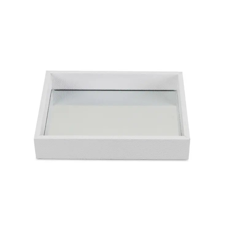 White Shagreen Mirrored Tray