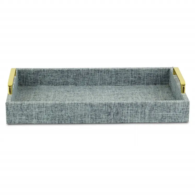 16" Light Blue Linen Handmade Serving Tray With Handles
