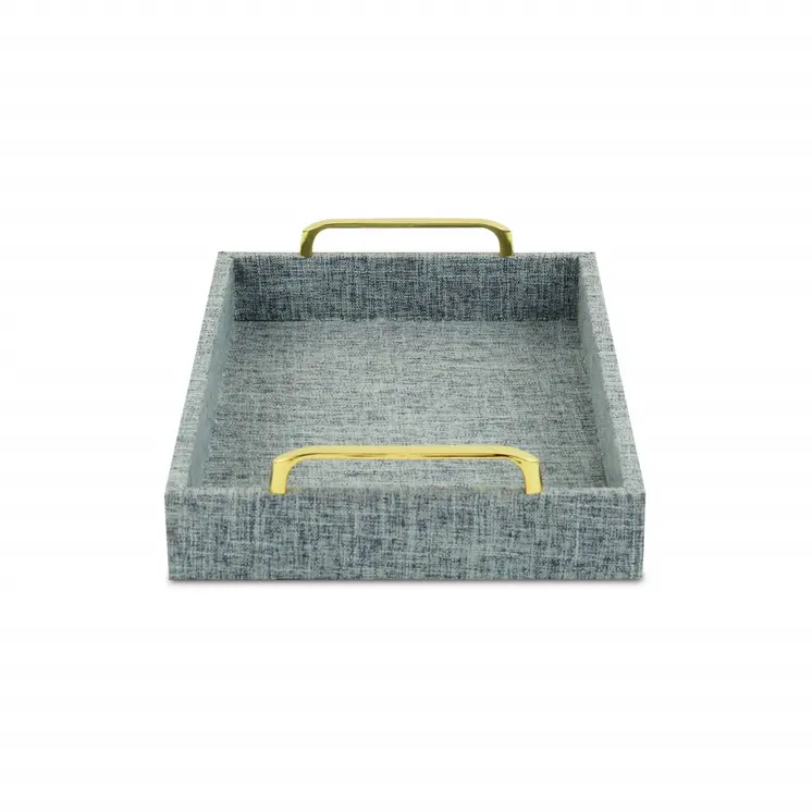 16" Light Blue Linen Handmade Serving Tray With Handles