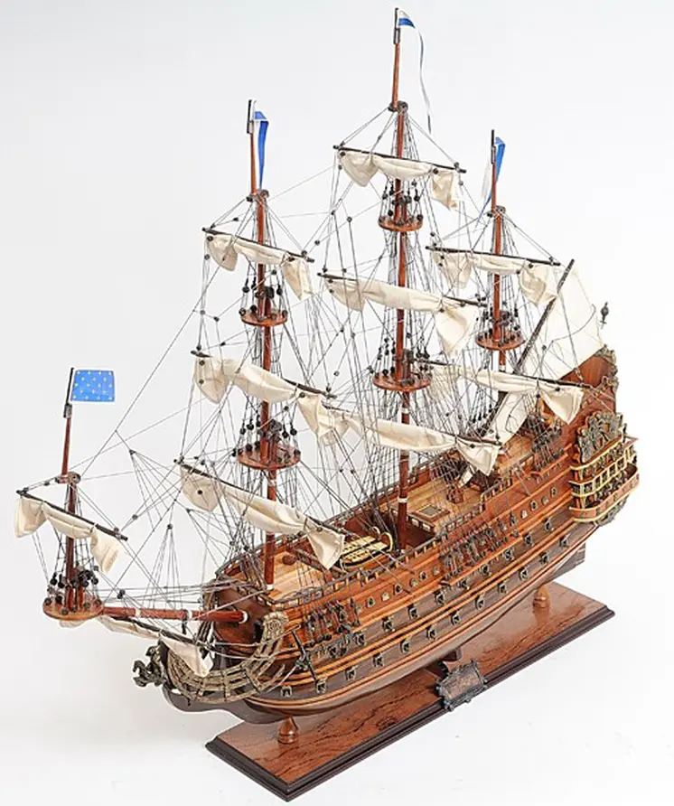 27" Wood Brown Solid Wood Hand Painted Solei Royal Medium Model Boat