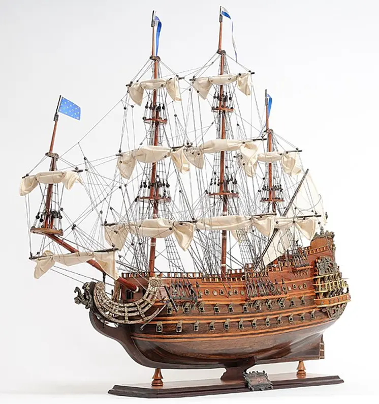 33" Brown Solid Wood Hand Painted Solei Royal Model Boat