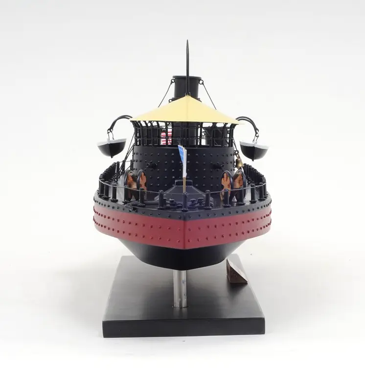 11" Black and Red Solid Wood Hand Painted 1862 USS Monitor Model Boat