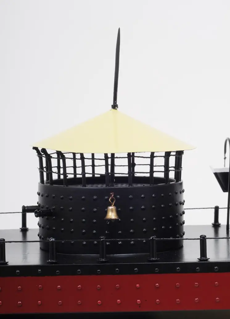 11" Black and Red Solid Wood Hand Painted 1862 USS Monitor Model Boat