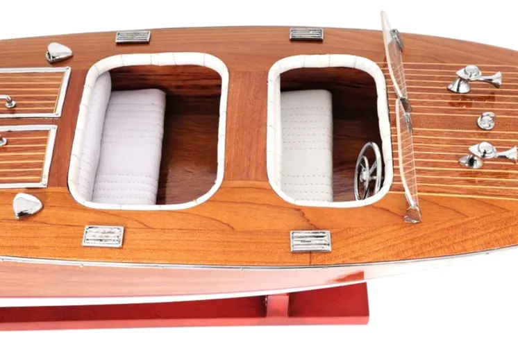 10" Wood Brown Solid Wood Hand Painted Model Boat Tabletop Sculpture