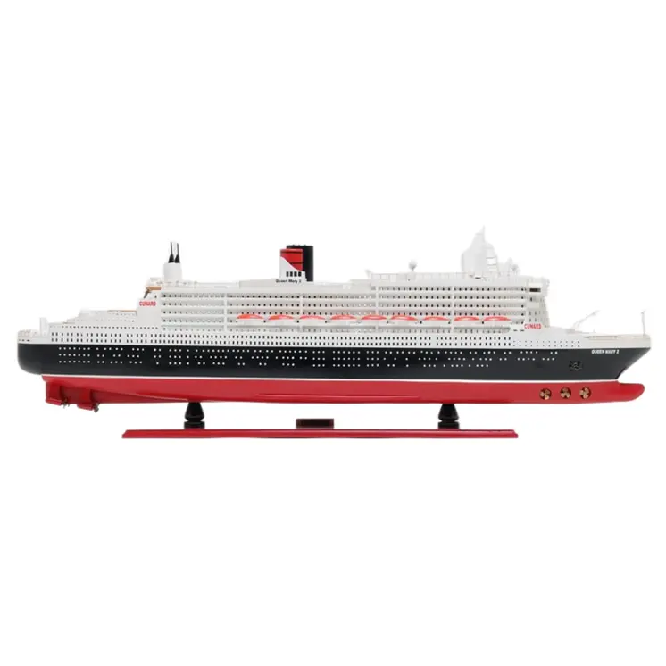 13" Black and Red RMS Queen Mary II Large Boat Hand Painted Decorative Boat