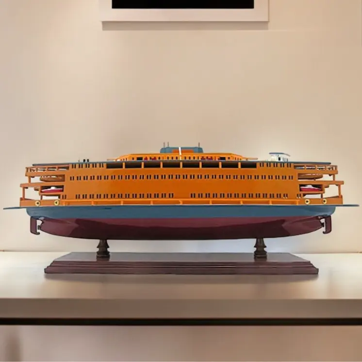 11" Maroon Staten Island Ferry Boat Hand Painted Decorative Boat