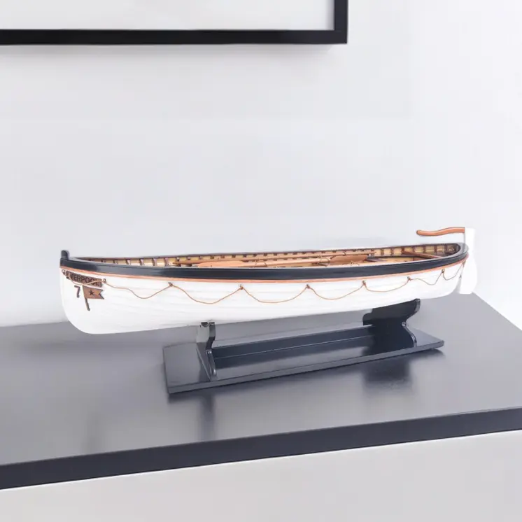 6" Brown and White Solid Wood Hand Painted RMS Titanic Lifeboat No.7 Model Boat
