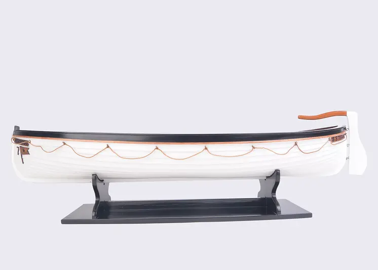 6" Brown and White Solid Wood Hand Painted RMS Titanic Lifeboat No.7 Model Boat