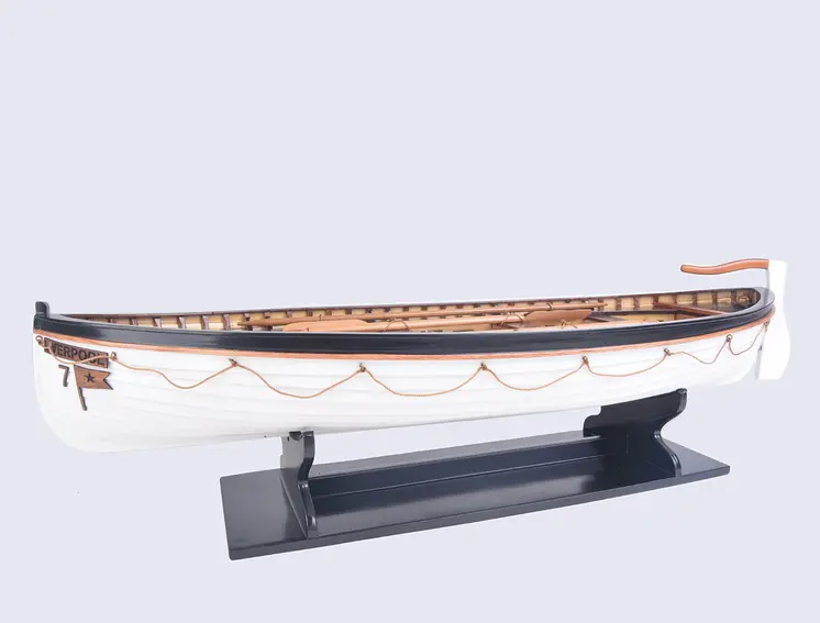 6" Brown and White Solid Wood Hand Painted RMS Titanic Lifeboat No.7 Model Boat