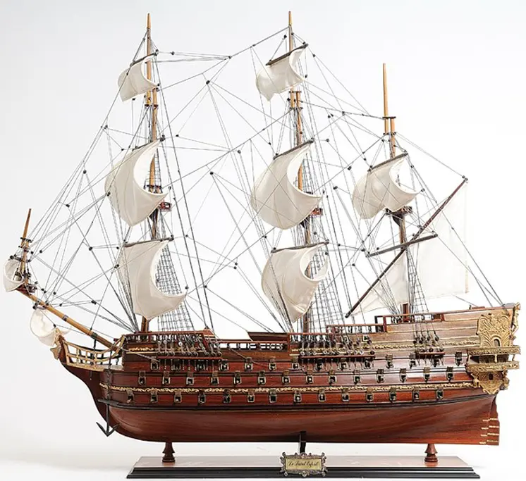 32" Wood Brown Solid Wood Hand Painted St. Espirit Model Boat