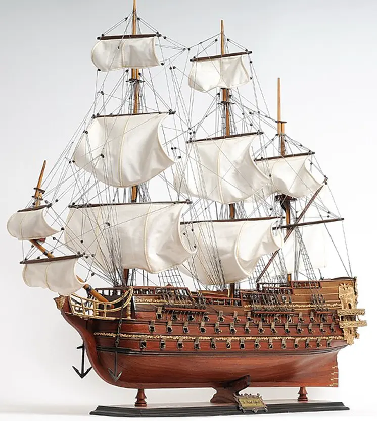 32" Wood Brown Solid Wood Hand Painted St. Espirit Model Boat