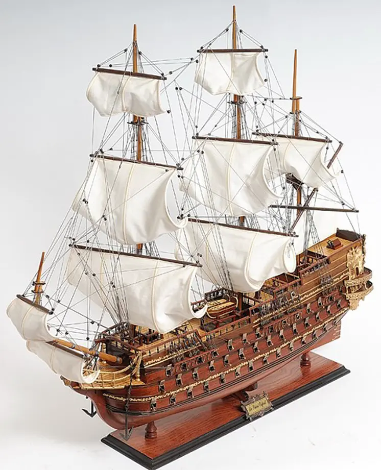 32" Wood Brown Solid Wood Hand Painted St. Espirit Model Boat