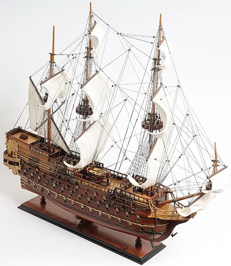 32" Wood Brown Solid Wood Hand Painted St. Espirit Model Boat
