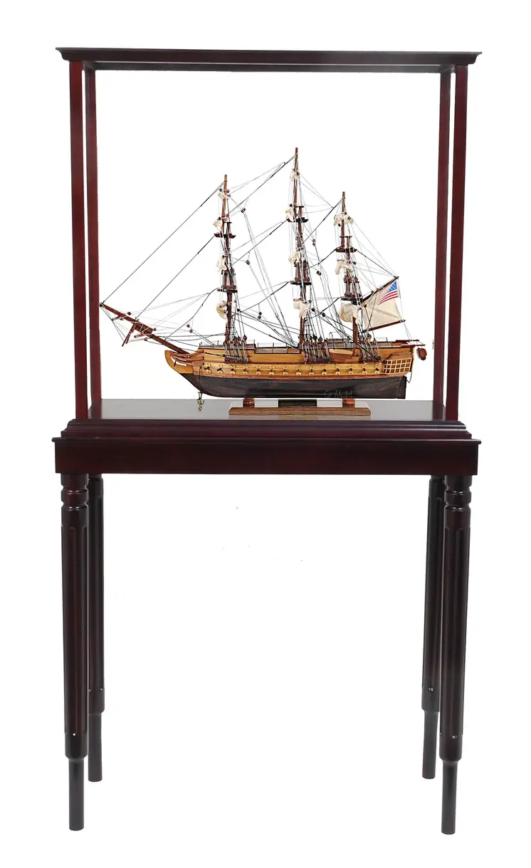 50" Wood Brown Solid Wood Hand Painted Model Boat Tabletop Sculpture