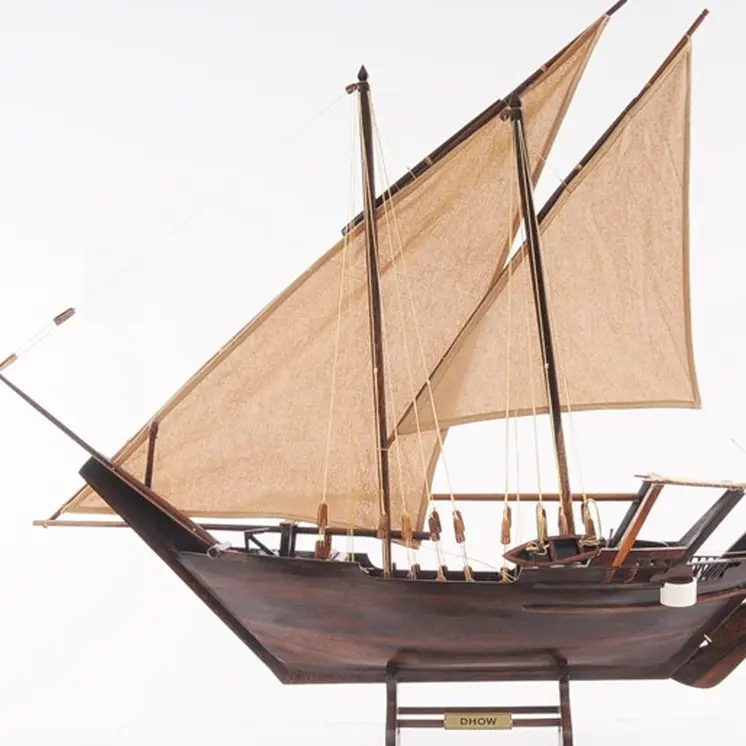 27" Wood Brown Solid Wood Hand Painted Dhow Medium Model Boat