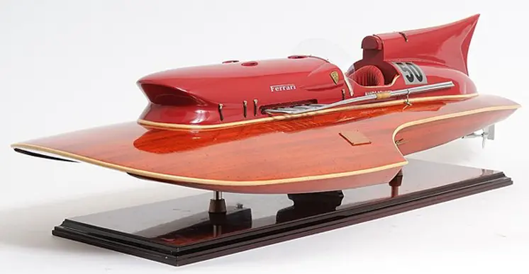 10" Solid Wood Hand Painted Ferrari Hydroplane Large Model Boat