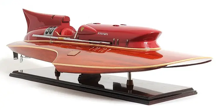 10" Solid Wood Hand Painted Ferrari Hydroplane Large Model Boat