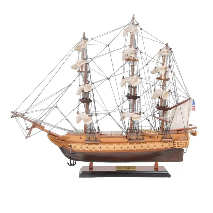 20" Wood Brown Solid Wood Hand Painted 1797 USS Constitution Small Model Boat