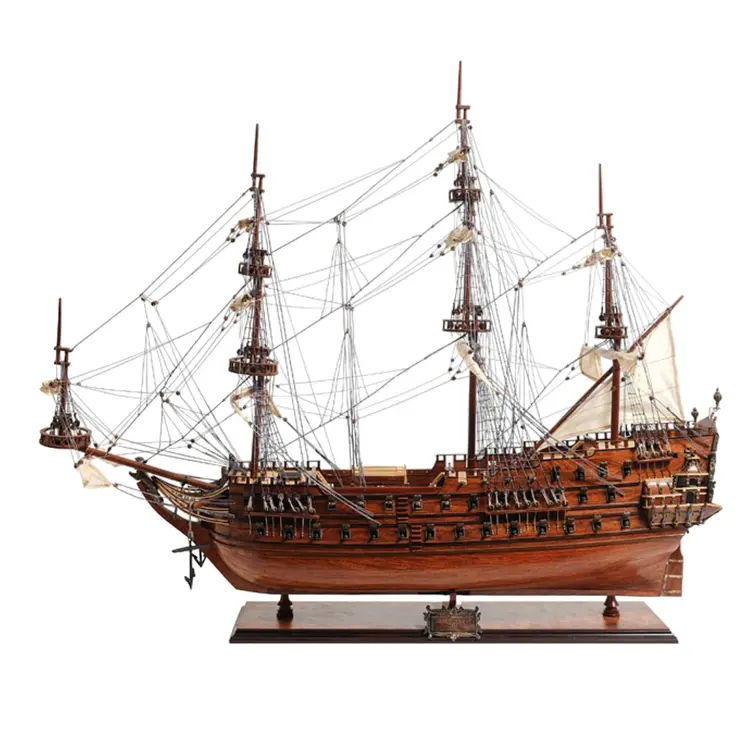 32" Wood Brown Solid Wood Hand Painted c1665 Zeven Provincien Model Boat