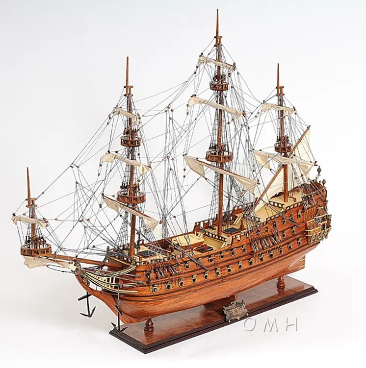 32" Wood Brown Solid Wood Hand Painted c1665 Zeven Provincien Model Boat