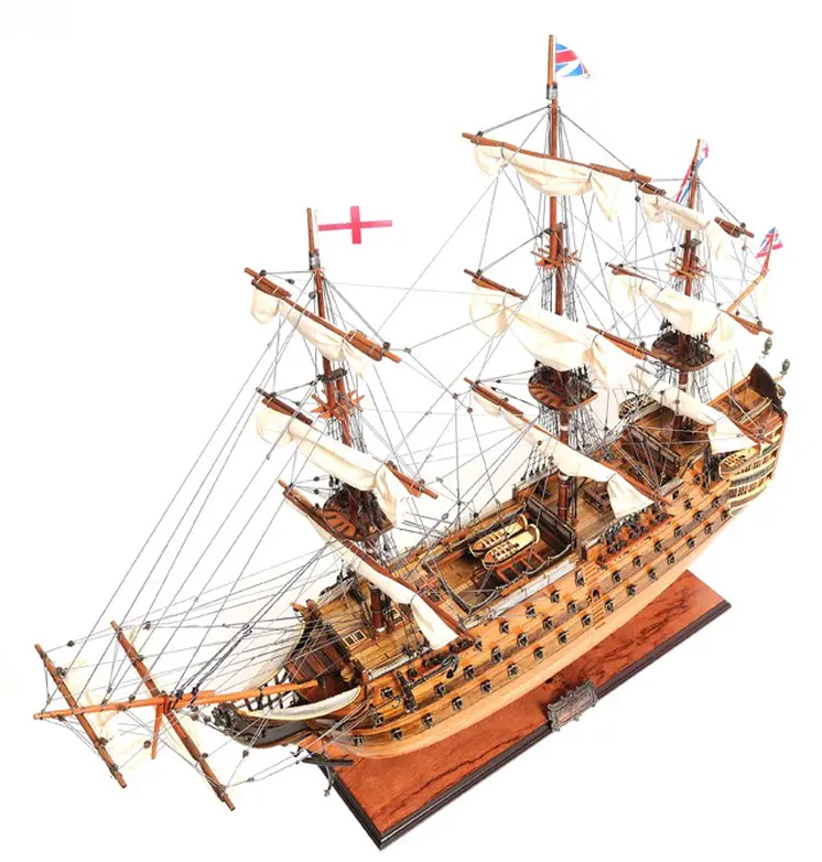 32" Wood Brown Solid Wood Hand Painted HMS Victory Copper Bottom Model Boat