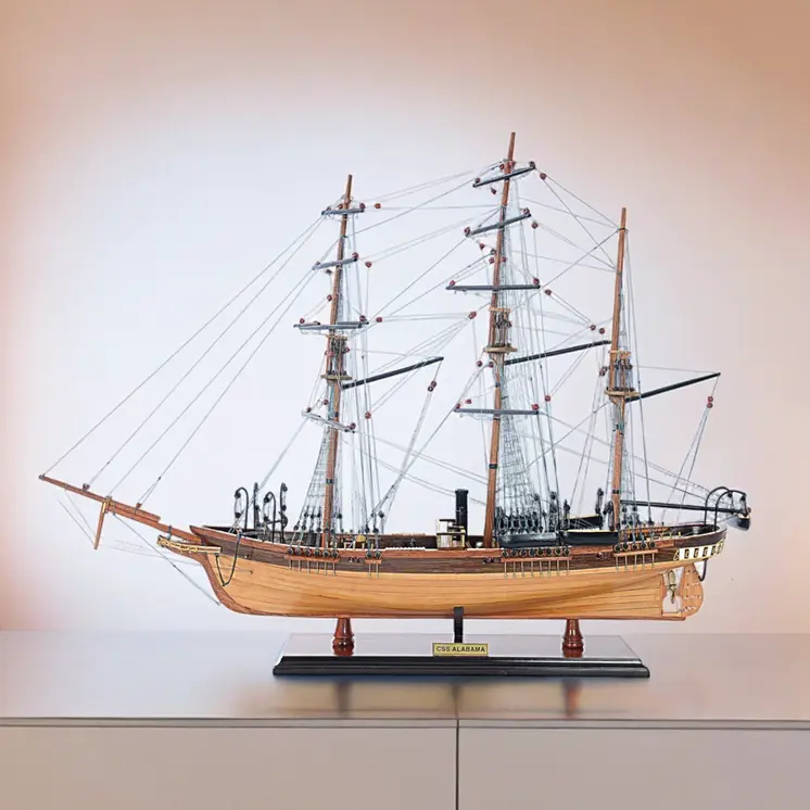 24" Wood Brown Solid Wood Hand Painted 1862 CSS Alabama Model Boat