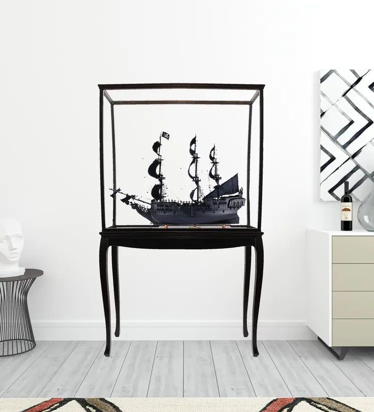 69" Black Solid Wood Hand Painted Black Pearl Pirate Floor Display Model Boat