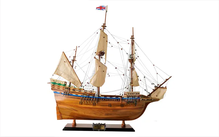 30" Wood Brown Mayflower Boat Hand Painted Decorative Boat