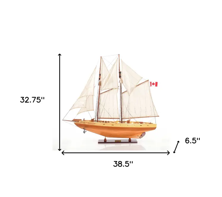 33" Wood Brown Solid Wood Hand Painted Bluenose II Model Boat