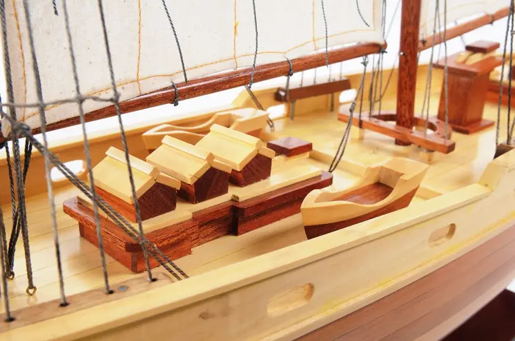 33" Wood Brown Solid Wood Hand Painted Bluenose II Model Boat