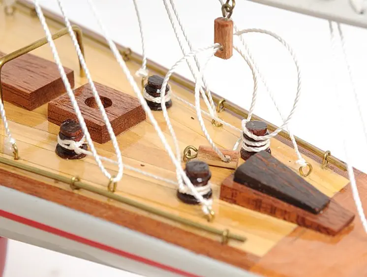 32" Red and White Solid Wood Hand Painted p-Oxybis(benzenesulfonyl hydrazide) Model Boat