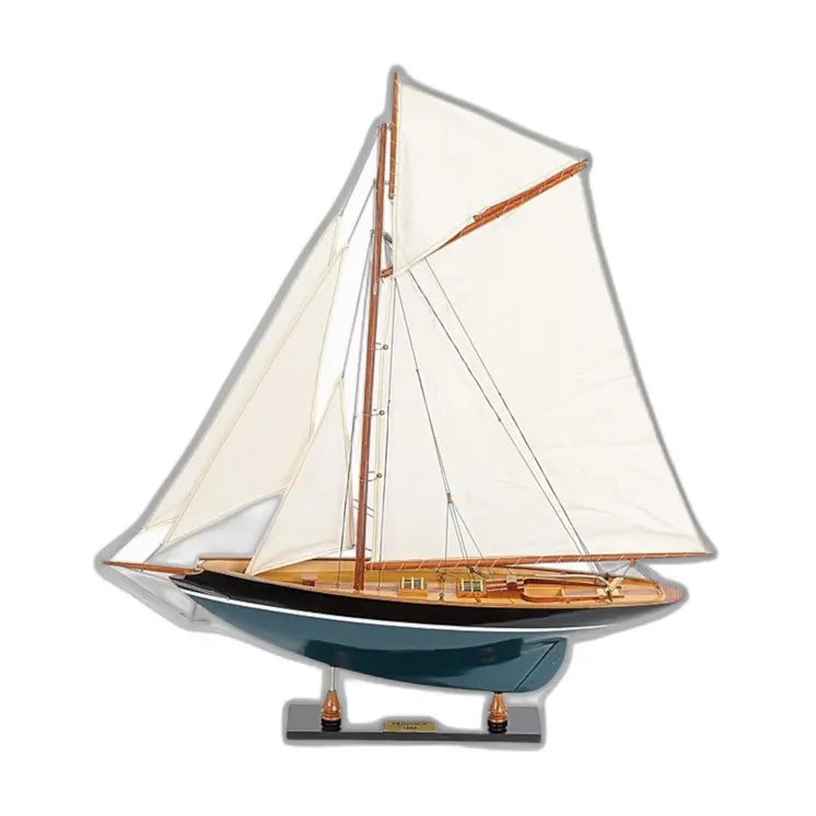 31" Black Blue And White Solid Wood Pen Duick Hand Painted Model Sail Boat