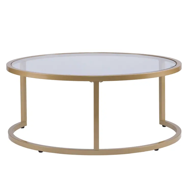 Set of Two Gold Glass Round Nested Coffee Tables