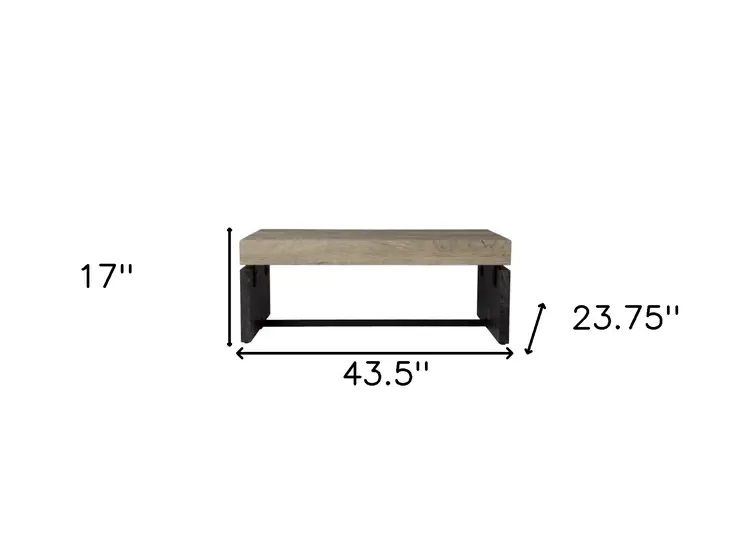 44" Natural And Black Chunky  Wood With Iron Coffee Table