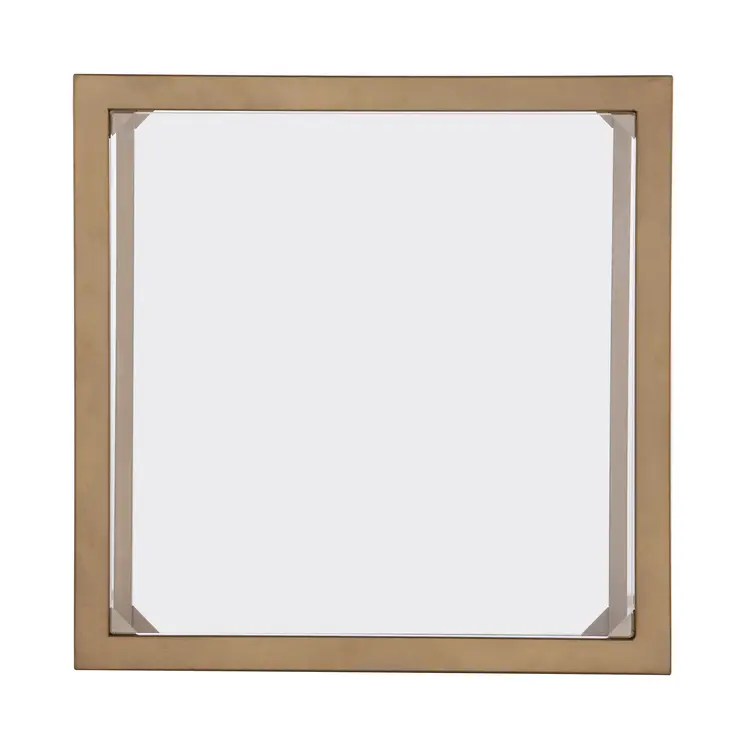 21" Gold Glass And Metal Square Coffee Table