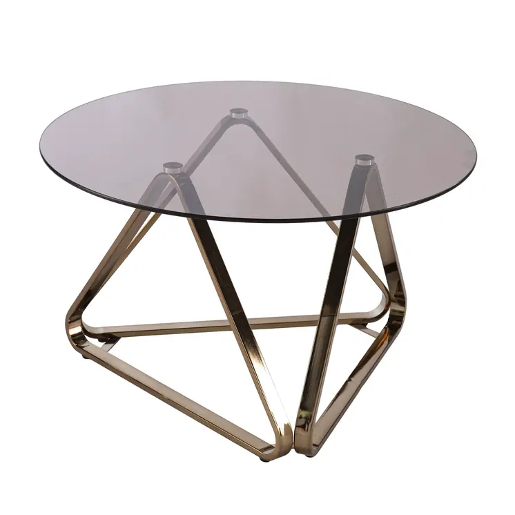 31" Smoky Black and Gold Glass and Metal Round Coffee Table