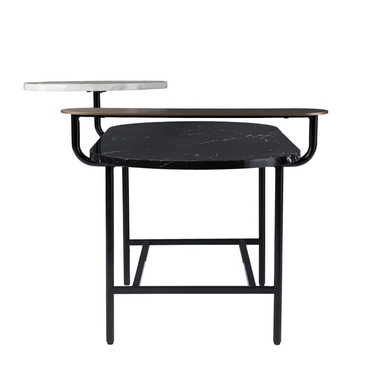42" Black Faux Marble And Metal With Iron Coffee Table