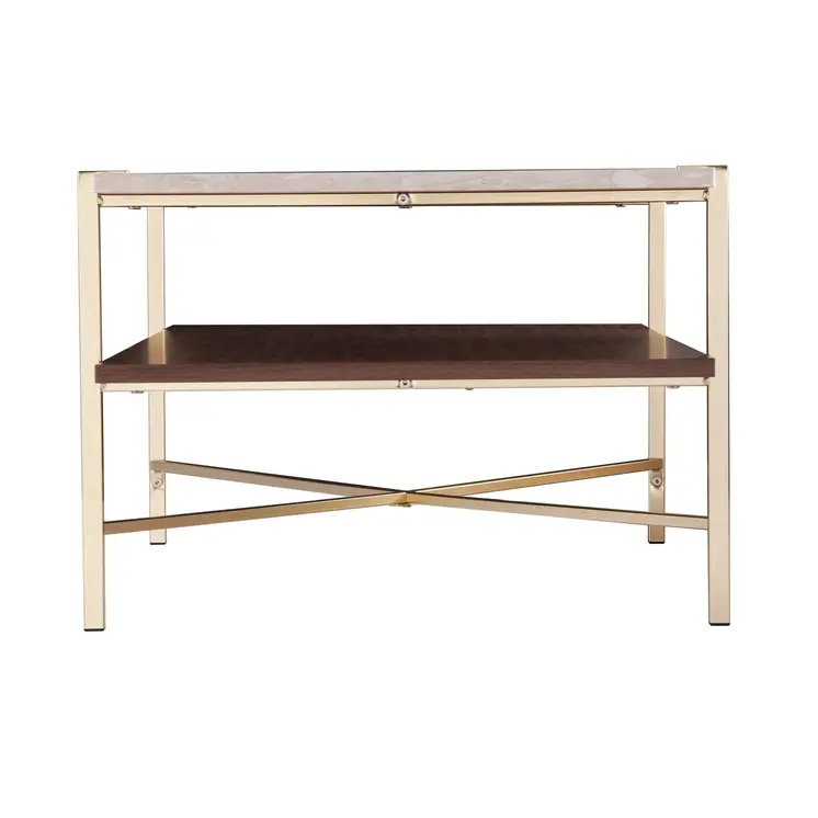 47" Brass Manufactured Wood And Metal Rectangular Coffee Table