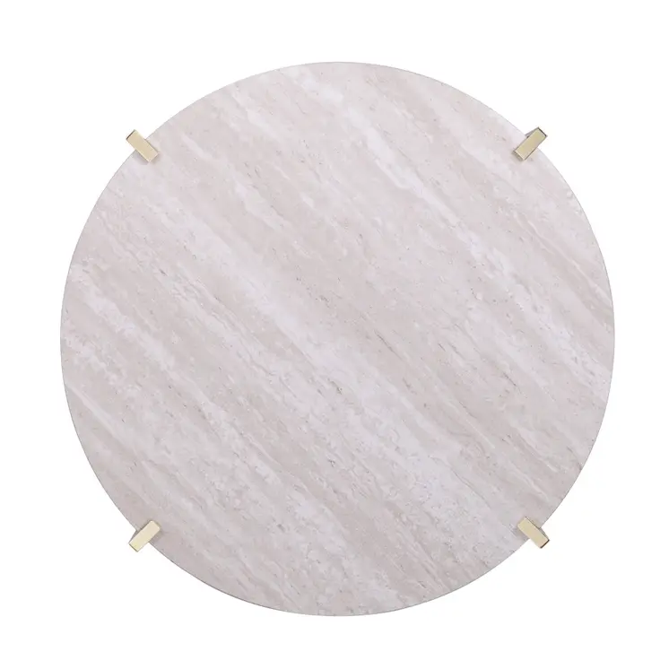 33" Brass Solid Manufactured Wood And Metal Round Coffee Table