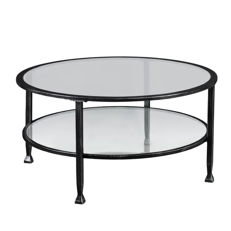 36" Black Glass And Metal Round Coffee Table
