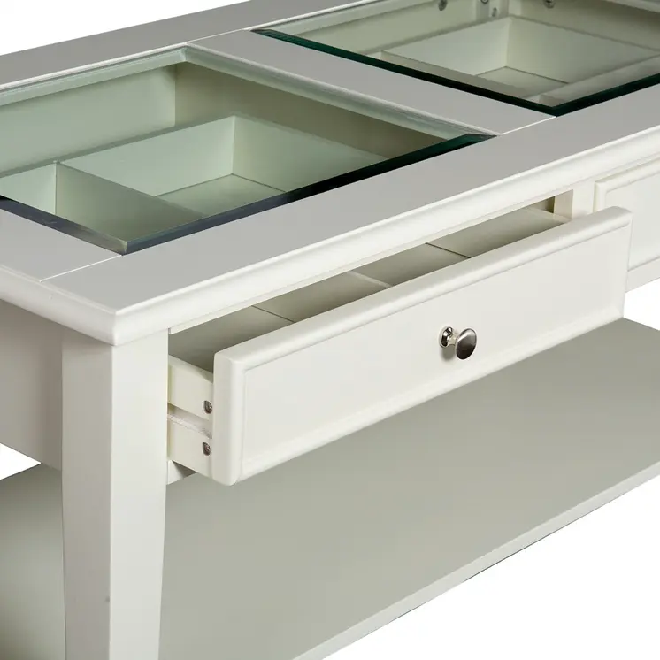 44" Off And White And Off-White Glass And Metal Rectangular Coffee Table