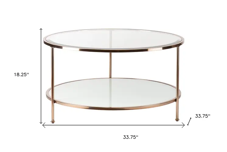 34" Clear and Gold Glass with Iron Round Coffee Table