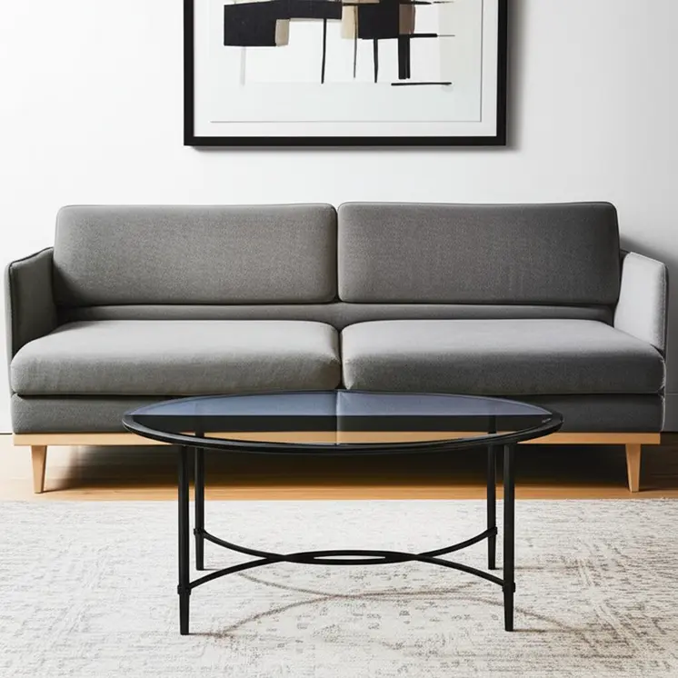 45" Clear and Black Glass and Metal Oval Coffee Table