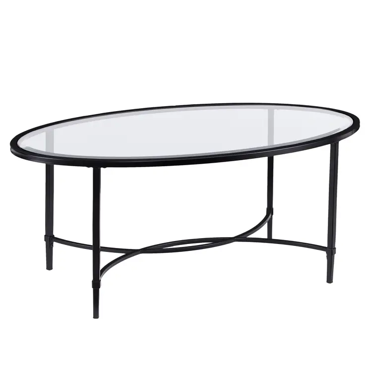 45" Clear and Black Glass and Metal Oval Coffee Table