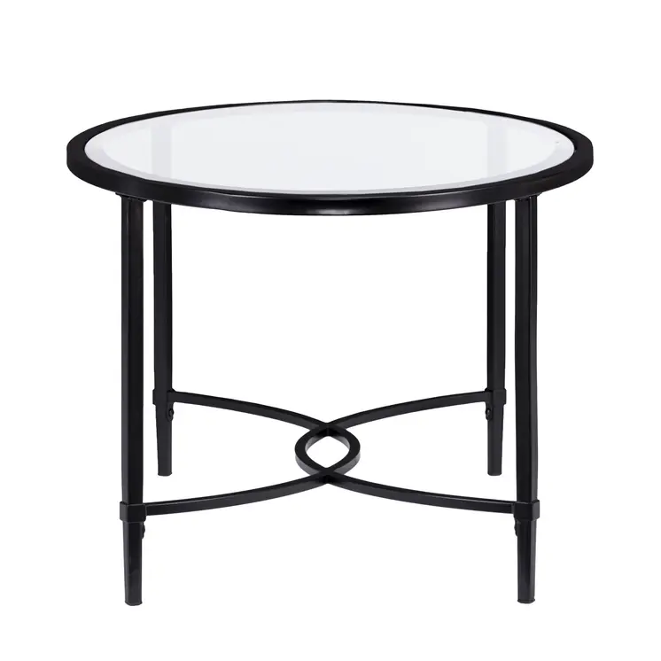 45" Clear and Black Glass and Metal Oval Coffee Table