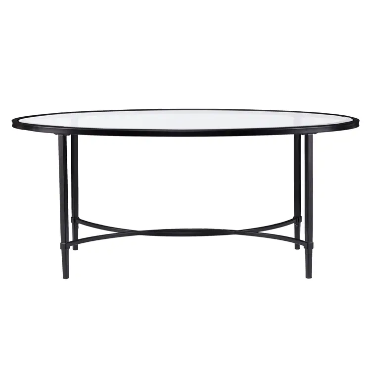 45" Clear and Black Glass and Metal Oval Coffee Table