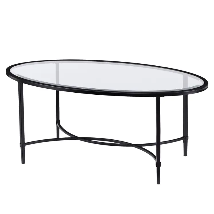 45" Clear and Black Glass and Metal Oval Coffee Table